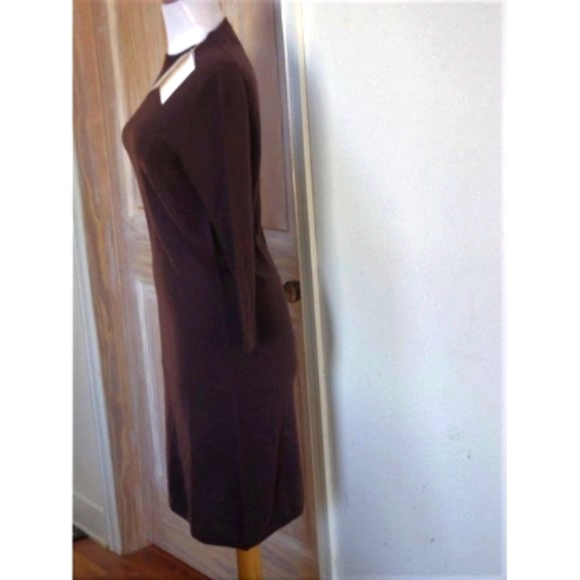 NWT BERKLEY CASHMERE Dark Brown Heather 100% Cashmere Round Neck Dress Size S - Picture 3 of 9